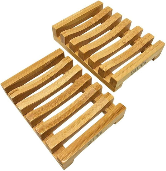 Bamboo Soap Dish, 2pc Rectangular, Light Brown, 3.4 x 4.5 inches, 0.14 pounds, Bathtub