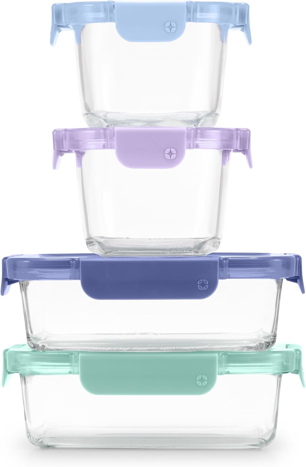 Ello Color Lock 8PC Mixed Glass Food Storage Sets, Leak-Proof Glass Food Storage Containers with Airtight BPA-Free Plastic Lids, Dishwasher, Microwave, and Freezer Safe, Purple Rain