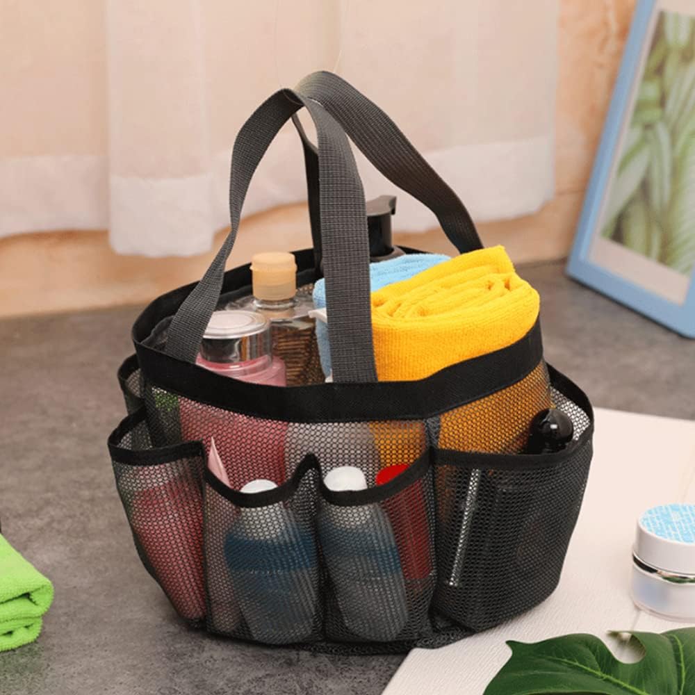 Mesh Shower Caddy Tote Bag Large Capacity Shower Basket with 9 Storage Pocket Portable Hanging Toiletry Bag Breathable Toiletry Caddy Organizer for Bathroom College Dorm Gym Camping Travel
