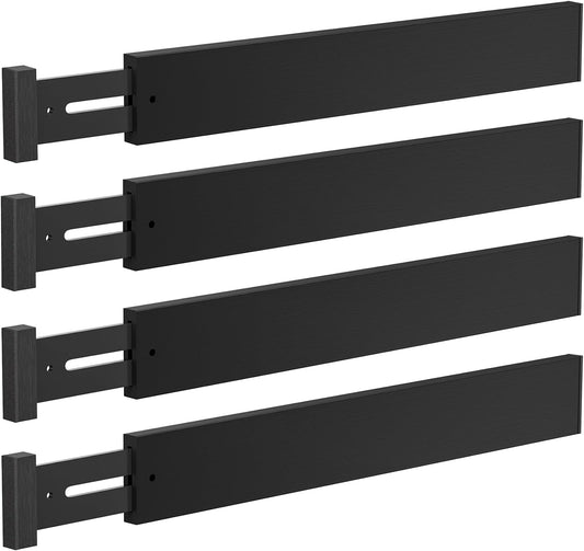 4 PCS Drawer Divider, 17"-22" Adjustable Bamboo Drawer Dividers Organizers, Expandable Separators for Kitchen, Clothes, Dressers, Home, Office, Black