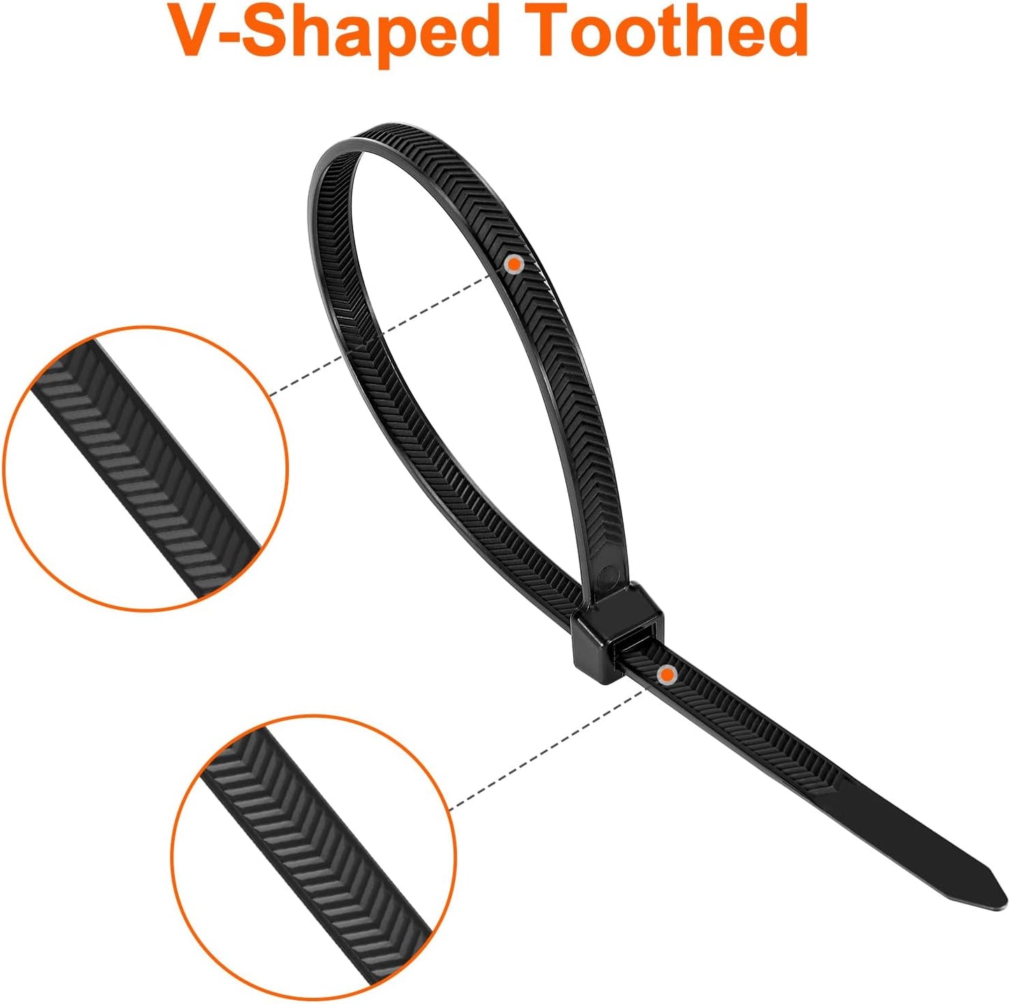 Zip Ties Heavy Duty 12 inch，V-Shaped Toothed Double Sided With 200 LBS Tensile Strength Cable Ties ，Extra Large Wire Ties Adjustable Nylon Tie Wraps for Indoor Outdoor Patented Design（80 Pack Black）