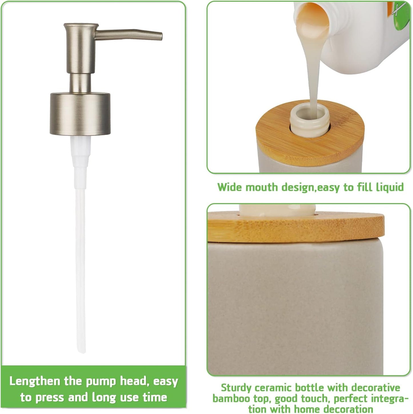 Ceramic Soap Dispenser Hand Soap Dispenser Refillable Liquid Great for Kitchen and Bathroom Decorative (Grey)