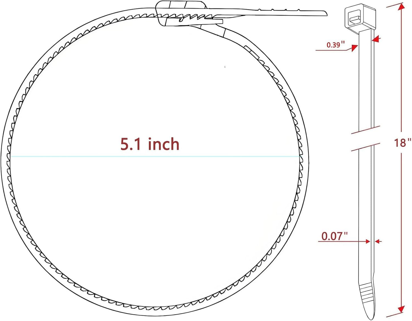 18 Inch White Heavy Duty Cable Ties (50 Pack) - UV Resistant Zip Ties for Indoor & Outdoor Use, 250lb Tensile Strength, Durable and Weatherproof