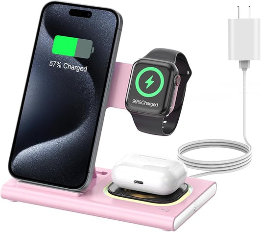 3 in 1 Charging Station for iPhone 17 - Wireless Charger for Apple Devices for iPhone 17 16 15 14 13 12 11 Pro Max - Foldable Wireless Charging Station Dock Stand for Apple Watch Series & AirPods