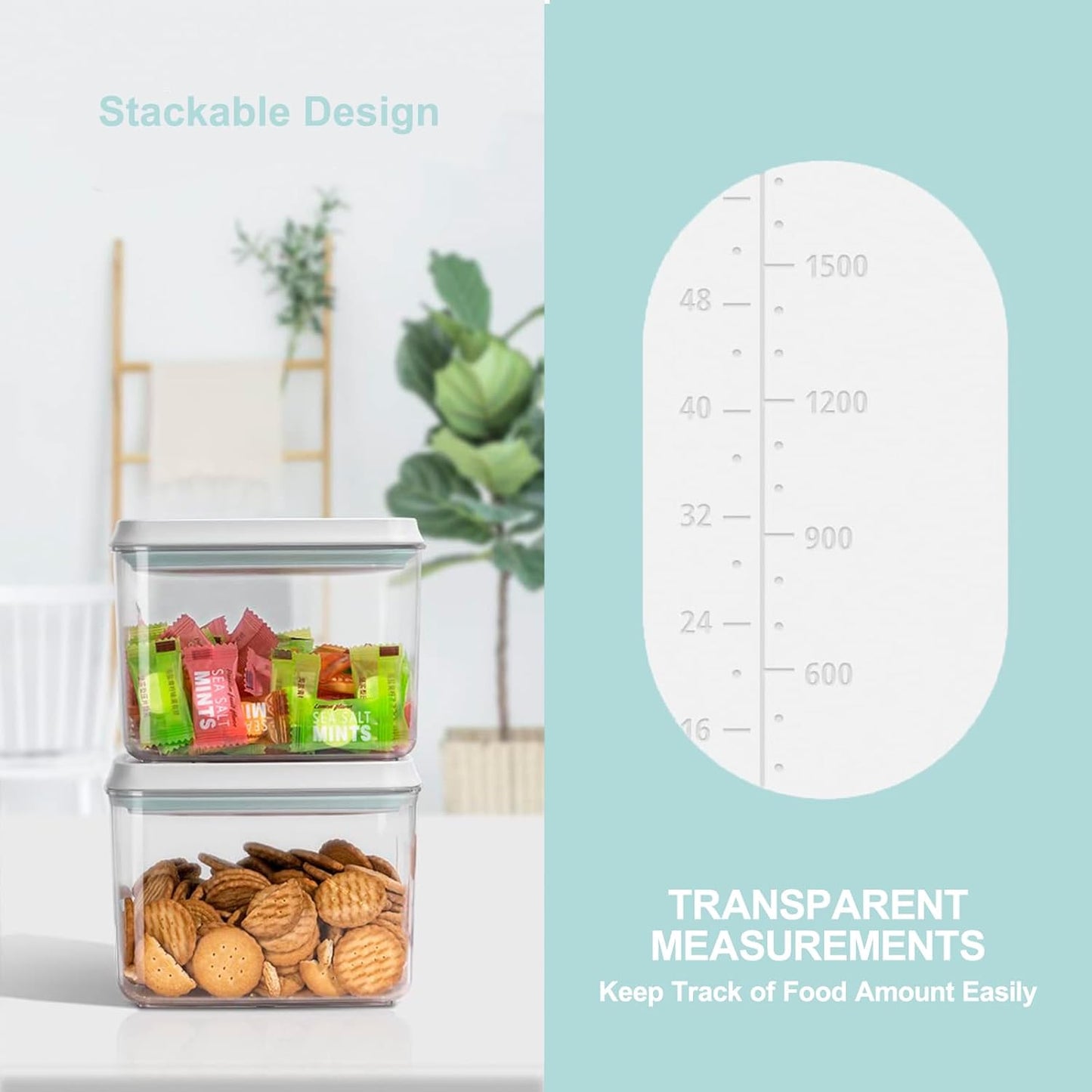 Pop Containers with Lids - Stackable Airtight Food Storage, Kitchen Pantry Storage Containers for Snacks Candy Salt Herbs Spices BPA-Free (15PCS (0.5 + 1.2 + 2.0 + 2.7 + 3.3 Qt) * 3)