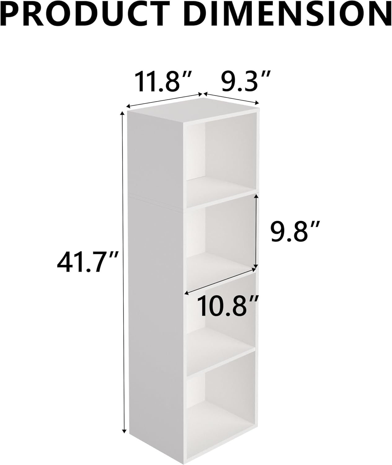 Wooden 4 Cube Storage Organizer, 4 Tier Storage Cubes Storage Display Cubby, 42 Inch Tall Versatile Cubes Shelf and Cubby Organizer for Any Space (White, 4 Cube-W(11.8inch)