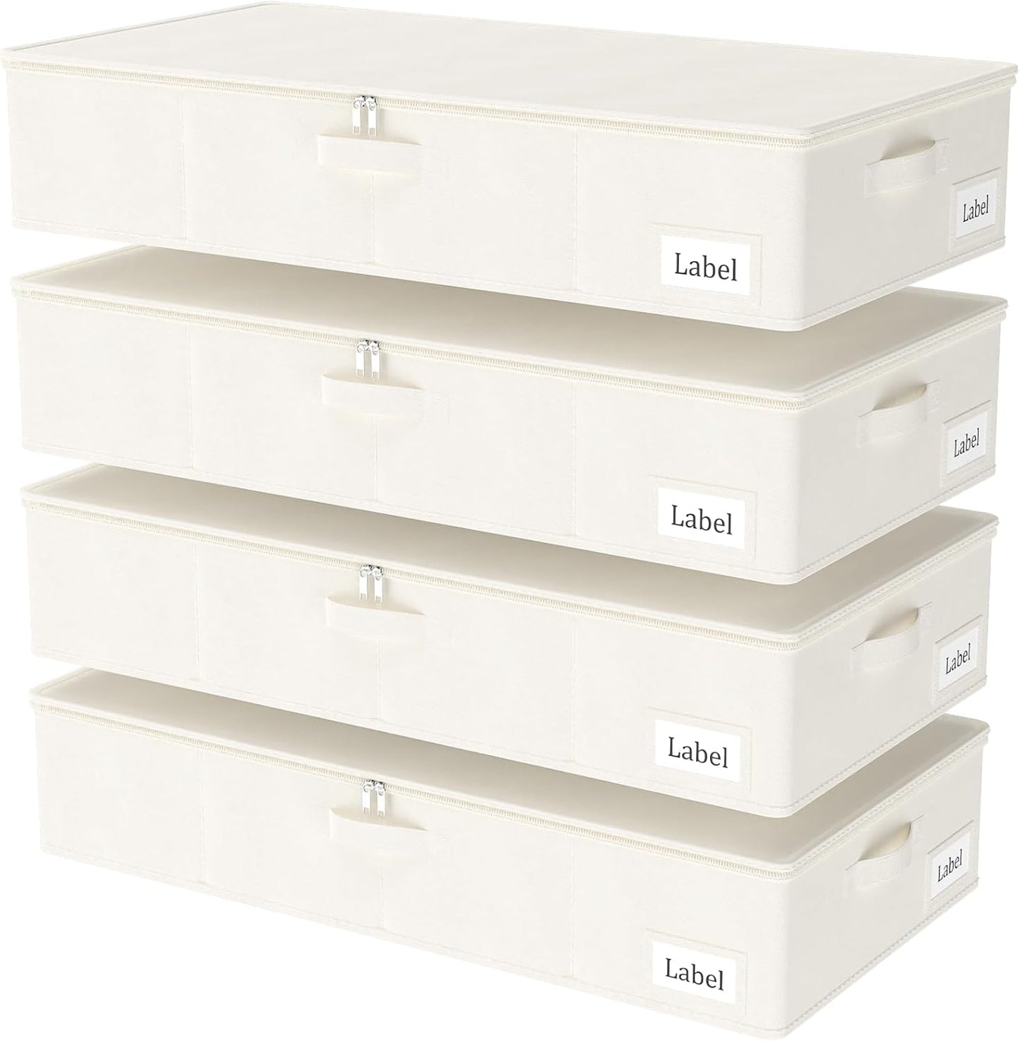 Yawinhe Foldable Underbed Storage Bags, Containers Bin with Lids, Large Under Bed Organizer Box, with Sturdy Zipper und Label Holders, for Clothing, 31.5''Lx15.7''Wx6''H, 4 Pack, Beige