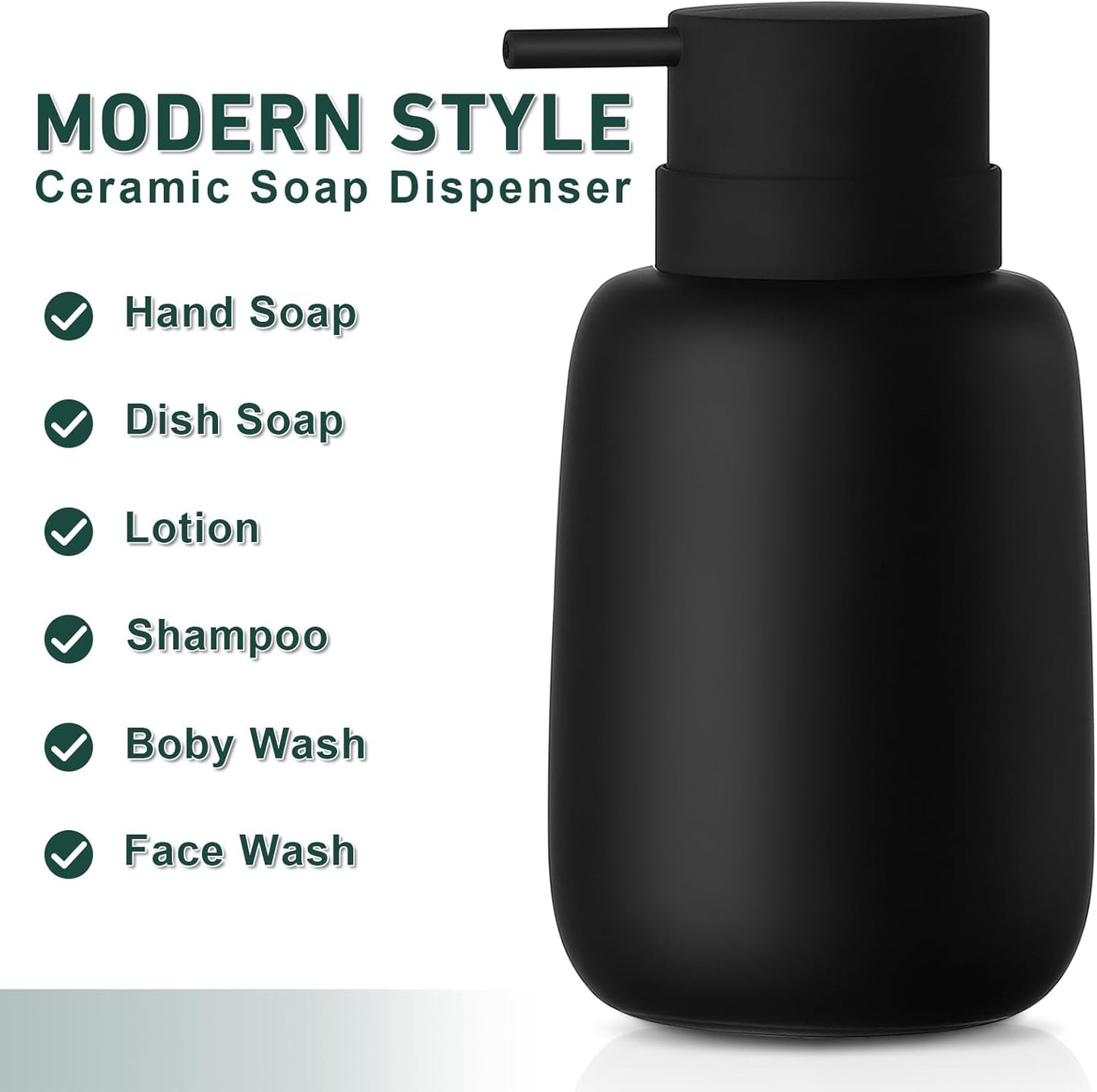 Matte Black Soap Dispenser Bathroom,Ceramic Soap Dispenser Lotion Pump Dish Soap Dispenser for Kitchen,16oz Refillable Liquid Hand Wash Dispenser for Bathroom (Rubber Paint)