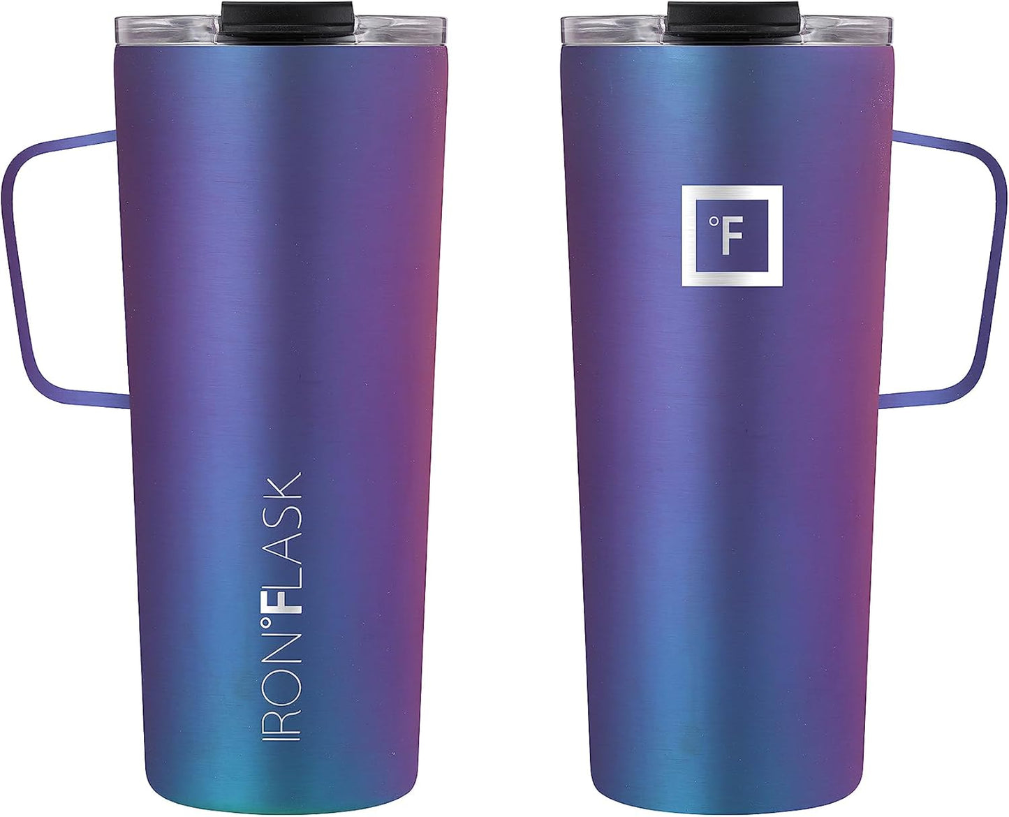 IRON °FLASK Grip Novelty Coffee Mug - Leak Proof, Vacuum Insulated Stainless Steel Bottle, Double Walled, Thermo Travel, Hot Cold, Water Metal Canteen - Aurora, 24 Oz - Classic Bottom