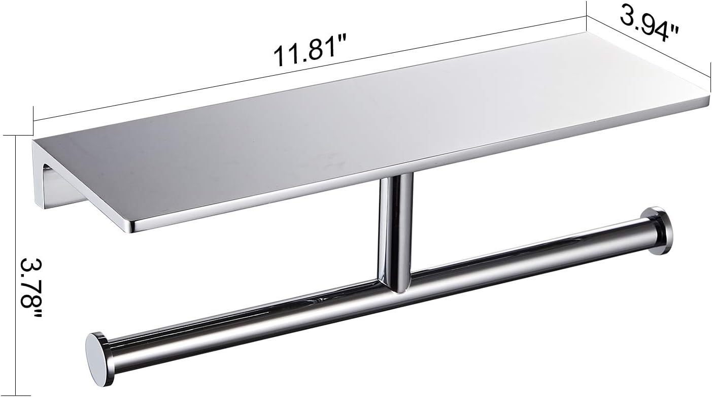 Double Roll Toilet Paper Holder with Shelf Solid Brass and Superior Hotel Style Tissue Dispenser Spared Storage Polished Chrome Finish