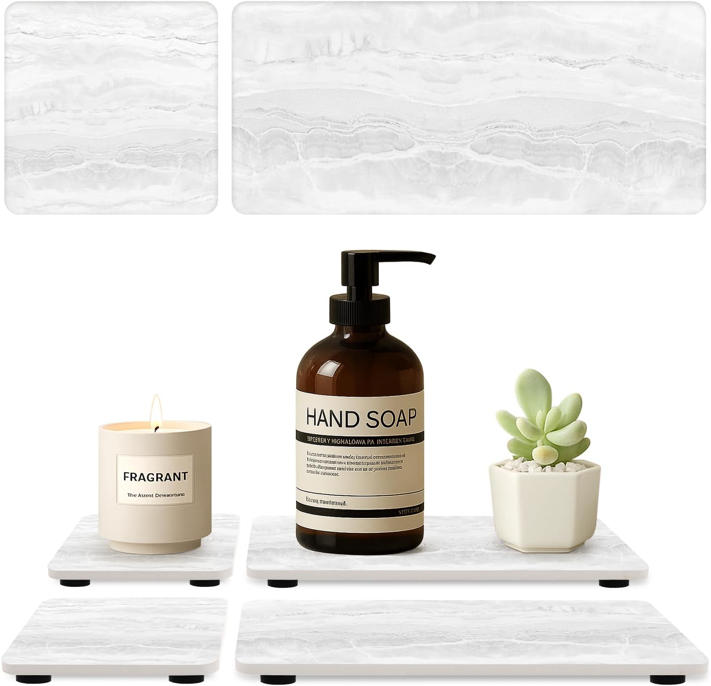 4 Pack Water Absorbing Stone Drying Tray for Bathroom Sink Trays Kitchen Counter Diatomite Stone Quick Dry Diatomaceous Earth Mat for Sink Kitchen Soap Trays Ceramic Marble Bathroom Vanity Tray