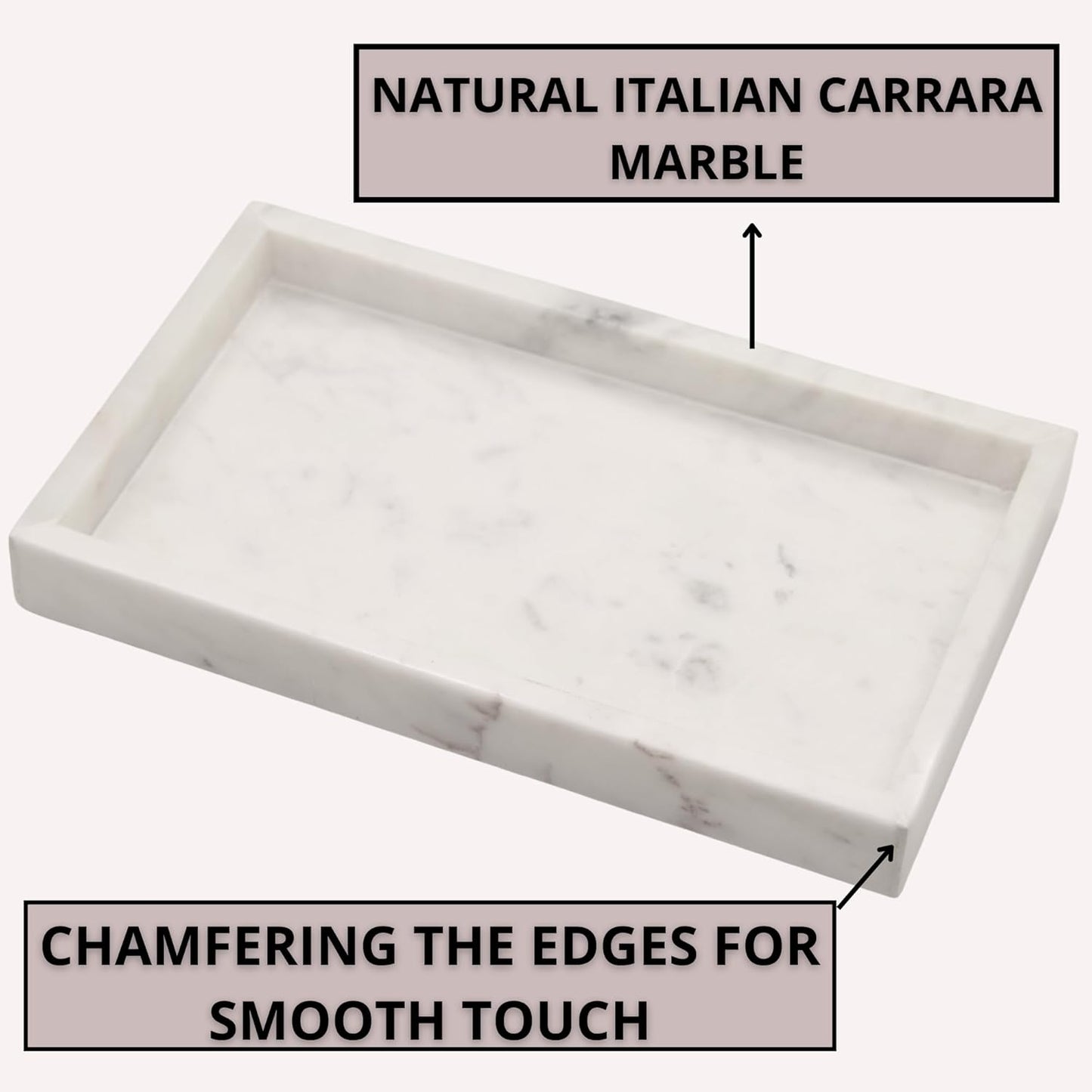 Natural White Marble Tray for Bathroom | Kitchen | Vanity | Desktop, Stone Organizer for Coffee Table, Dresser, Nightstand, Candles, Soap, Towel, Plant, Jewelry (12" x 8"), Rectangular