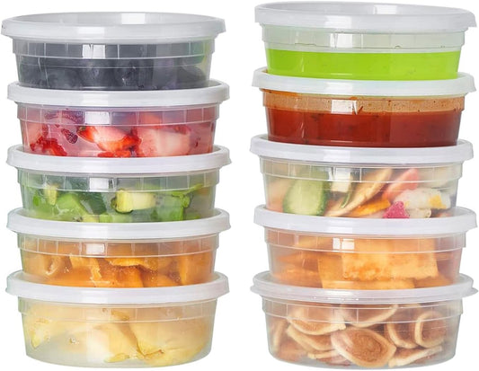 FULING [48pack 8oz Plastic Containers with Lids Deli Disposable Food Storage Takeout Containers Airtight BPA-Free Leakproof Round Bowls for Soup Salad Restaurant Supplies with Clear Lids