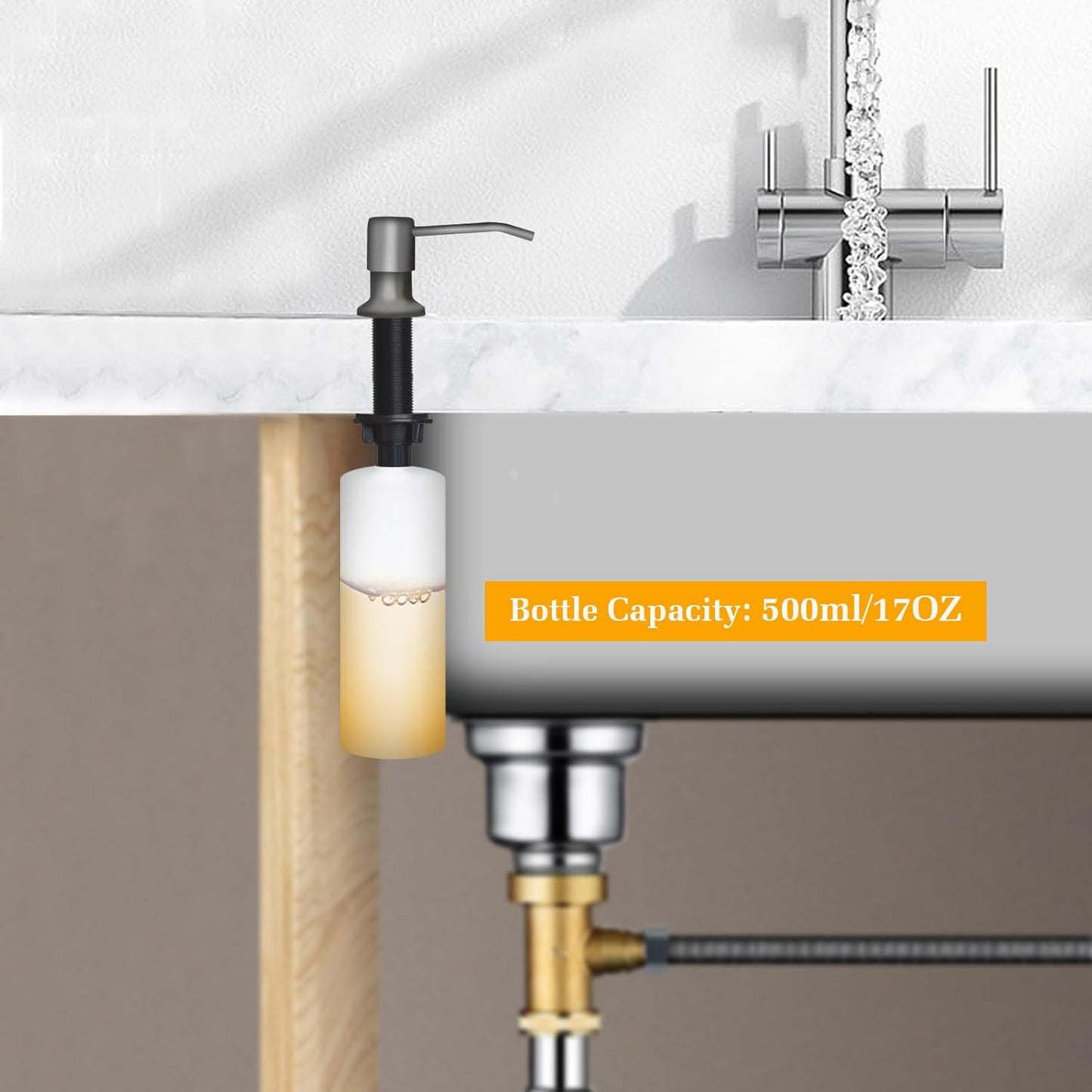 Soap Dispenser for Kitchen Sink, Built in Sink Soap Dispenser Lotion Dispenser with 17 OZ Bottle, Refill from The Top Bar Sink Soap Dispenser, Gray