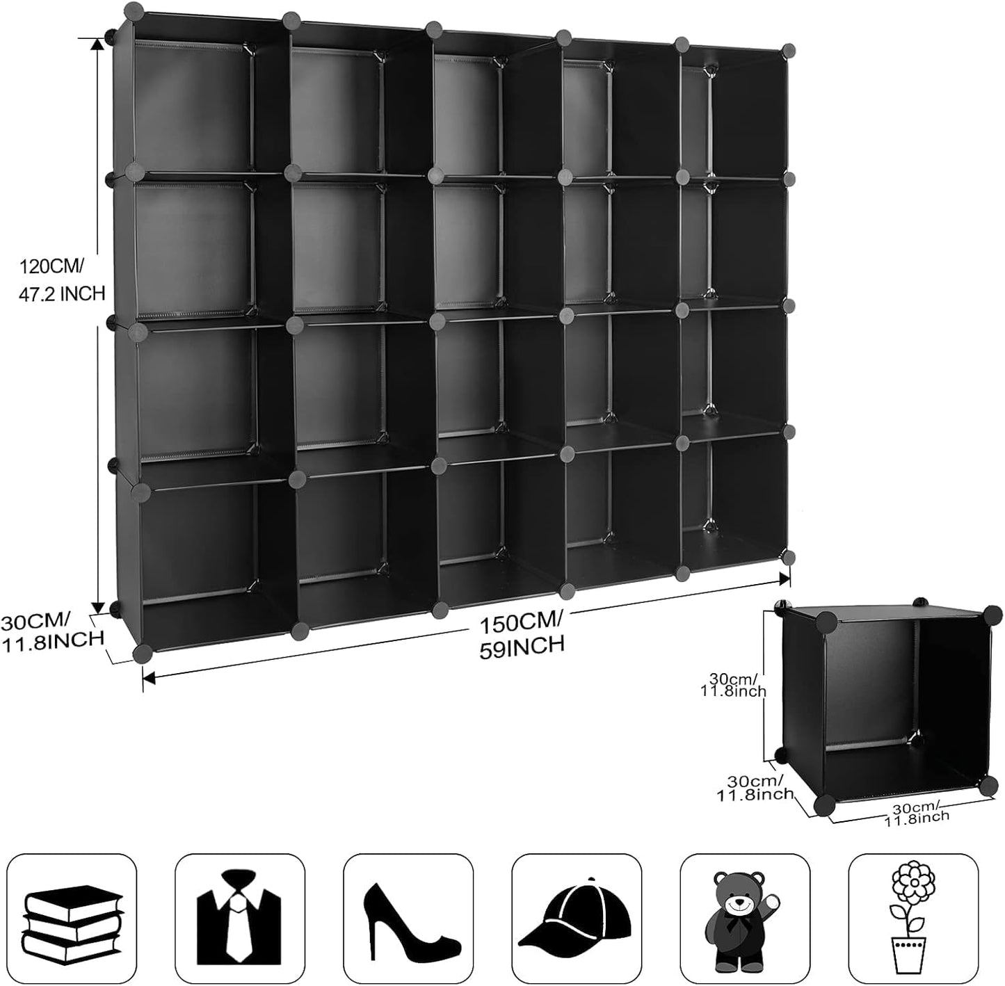 TUMUCUTE Cube Storage Organizer, DIY Plastic Closet Cabinet Modular Bookcase, Storage Shelves for Bedroom Living Room, Office（20-Cube，Plastic）
