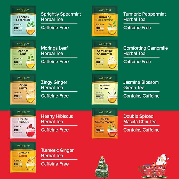 VAHDAM, Limited Edition Christmas Tea Gift Set | 45 Tea Bags, 9 Flavors - Holiday Gift Box | Christmas Presents For Women, Men & Adults, Christmas Gift Set