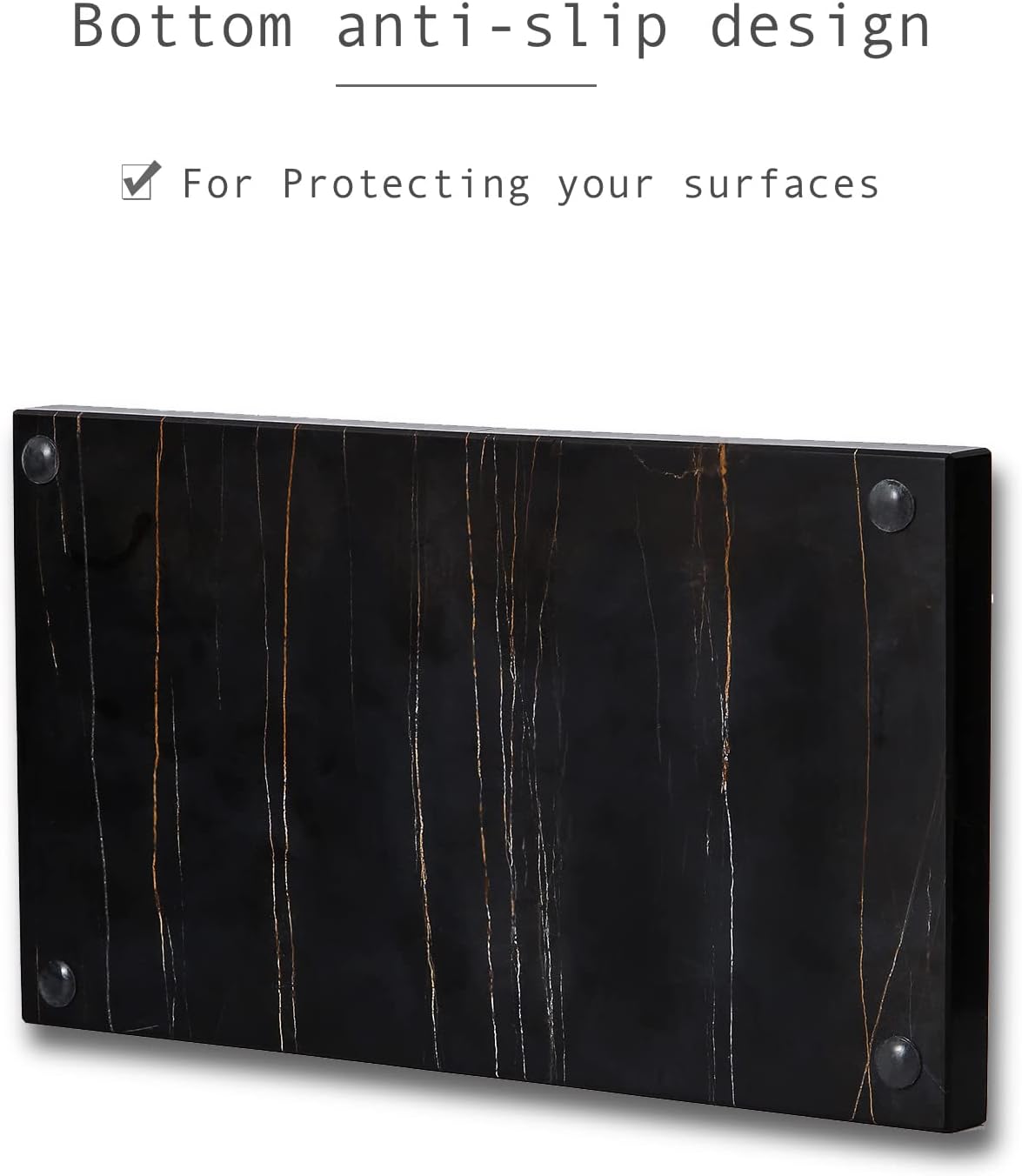 Natural Real Marble Bathroom Vanity Tray Countertop 9'' Makeup Organizer for Dresser, Guest Towel Holder Tray Napkin Holder for Bathroom (Black)