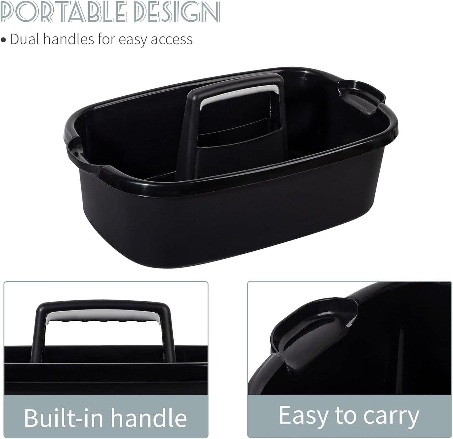 Large Cleaning Supplies Caddy Portable Shower Basket Supply Organizer with Handle Plastic Bucket Tool Storage for Bathroom, Bedroom, Kitchen, College Dorm, Garden, Black 2 Pack