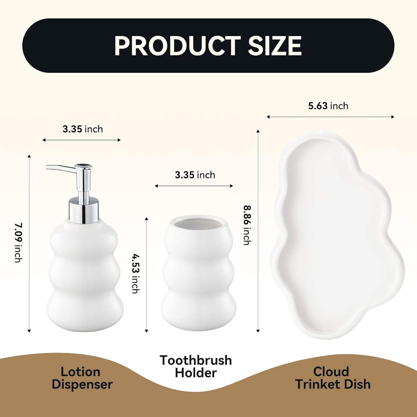 3-Piece White Ceramic Bathroom Accessories Set with Tray, Lotion Dispenser, and Tumbler for a Luxurious Bath Experience