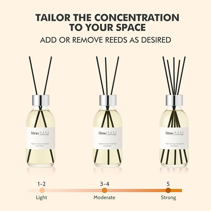 Clesh Reed Diffuser Set, 6.7 oz Citrus Scented Diffuser with Sticks, Home Fragrance Reed Diffuser for Bathroom Shelf Decor