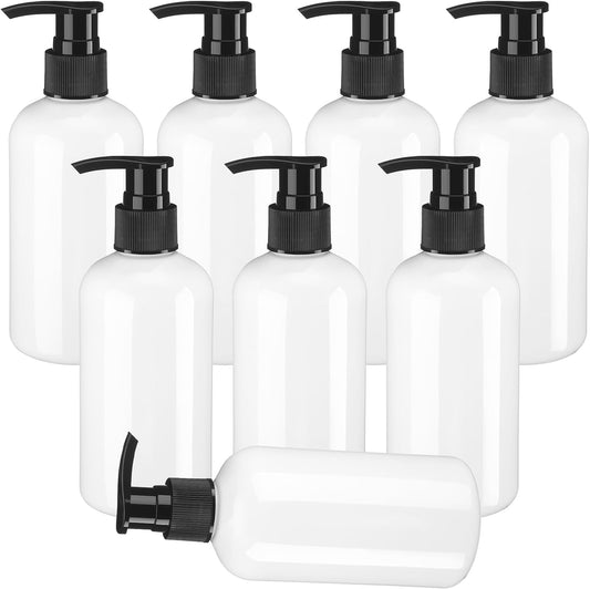 8 Pcs Plastic Pump Bottles Empty Lotion Bottle with Pump Refillable Dish Soap Dispenser Portable Hand Soap Dispenser Shampoo Lotion Container for Oil Liquid Soap(White,8.5 oz)