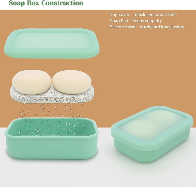 OLAMAR Solid Shampoo Bar Holder,Silicone Travel Soap Case,Enhanced Leak Proof Soap Container with Drainage Layer Soap Holder, Suitable for Bathroom,Camping and Gym (Green, Large)