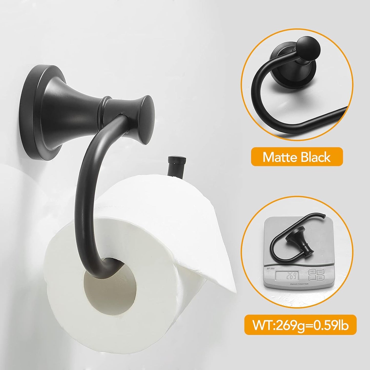 BESy Matte Black Toilet Tissue Paper Holder Matte Black Bathroom Accessories Toilet roll Paper Hanger, Wall Mounted, Rustproof