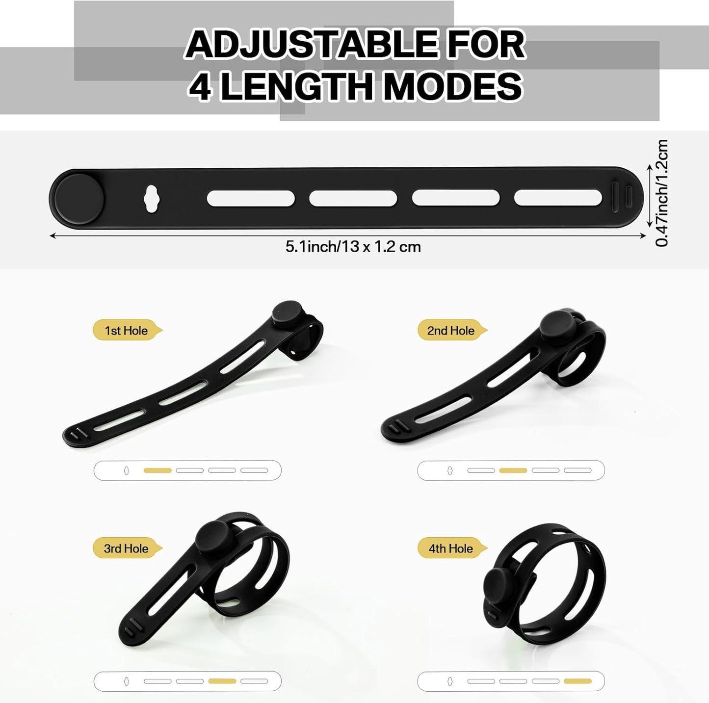 42 Pcs Silicone Cable Ties Reusable Cord Straps Multipurpose Elastic Cable Organizer for Bundling Fastening Earphone Phone Charger Home Office School (Black)