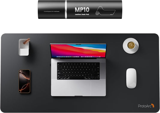 ProtoArc Leather Desk Mat, Large Mouse Pad- 31.5×15.8 inch, Non-Slip PU Leather Desk Pad Protector, Premium Desktop Mat for Computer, Keyboard and Mouse, Black