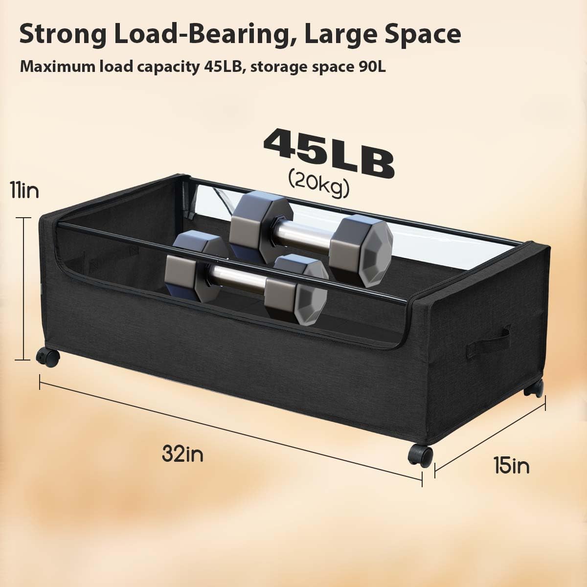 Under Bed Storage with Wheels, Under The Bed Storage Drawers On Wheels, Rolling Underbed Drawers, Lockable, Heavy Duty, XXXXL Size 90L