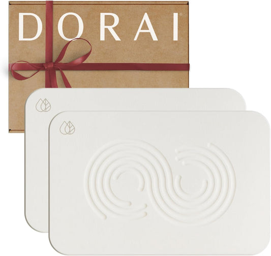 Dorai Home Bath Stone Mat 23.6"x15.4"| Luxury Diatomite Stone Bath Mat |Quickly Removes Water | Non-Slip, Quick-Dry Bath Mat for Bathroom | Zen Sandstone - 2 Pack