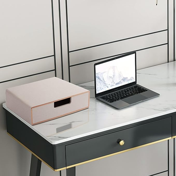 Stackable Drawer Organizer PU Leather Classic Handmade,Organize Home Office Desk Accessories and Sort Letter-Size Paper/a4 Document,Desk Caddy with Drawers Storage Box,13.1x10x3.7inches,Beige