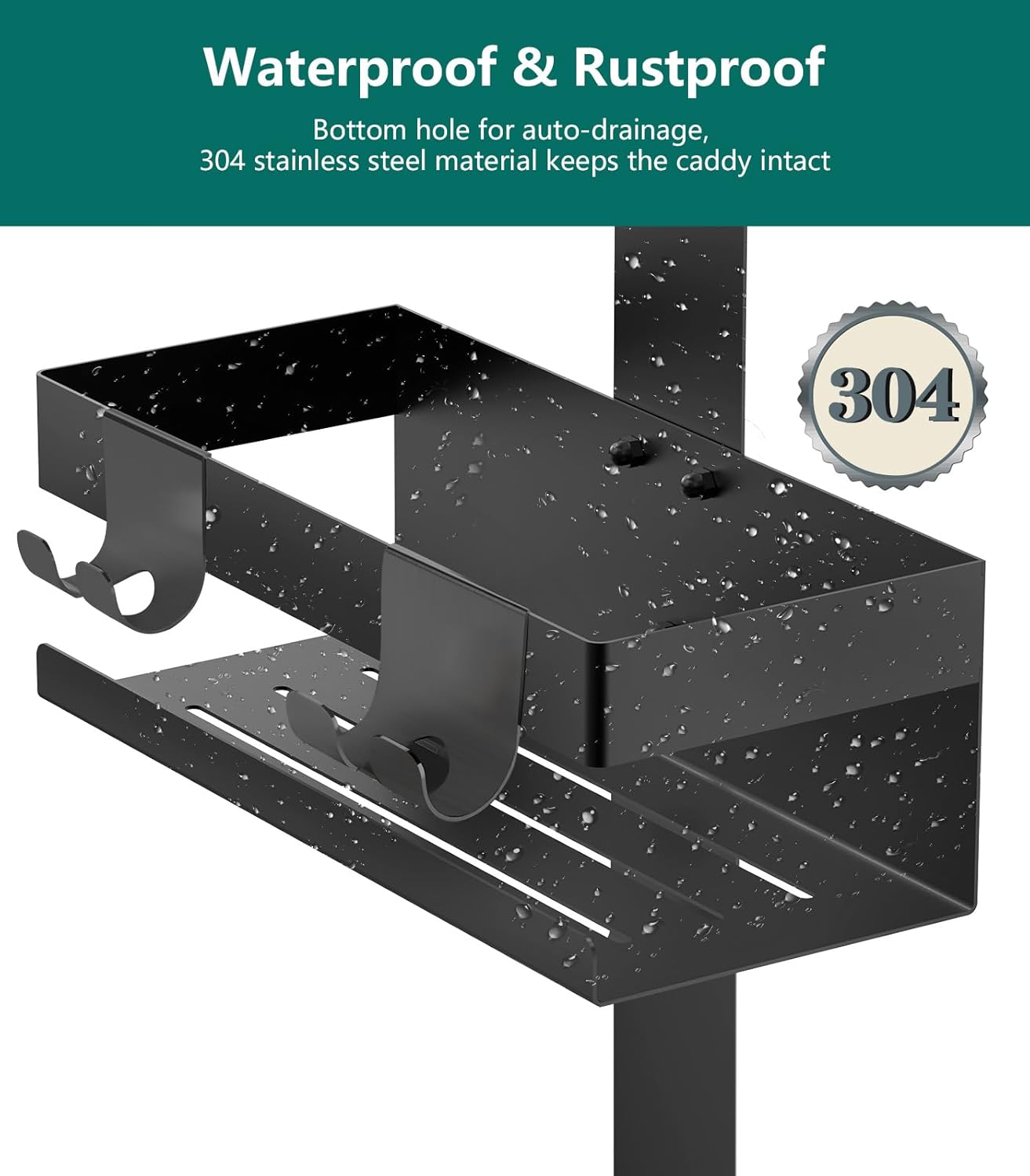 Emibele Over The Door Shower Caddy 2 Tier, 304 Stainless Steel Hanging Shower Caddy Rustproof Shower Shelves, No Drilling Hanging Shower Organizer for Bathroom Glass Door, Black