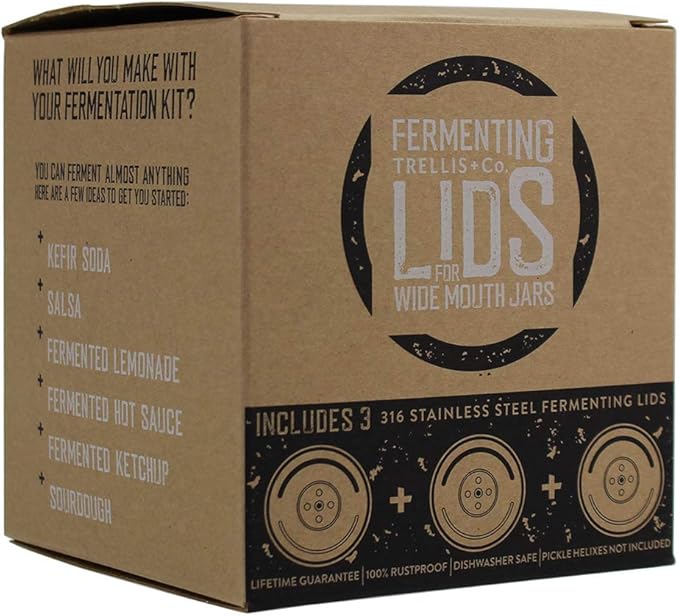 316 Stainless Steel Fermentation Lids | 3 Silicone Waterless Fermenter Airlock Lids | Easy Lacto Fermenting Wide Mouth Mason Jar Canning Lids | Free Recipe eBook Included
