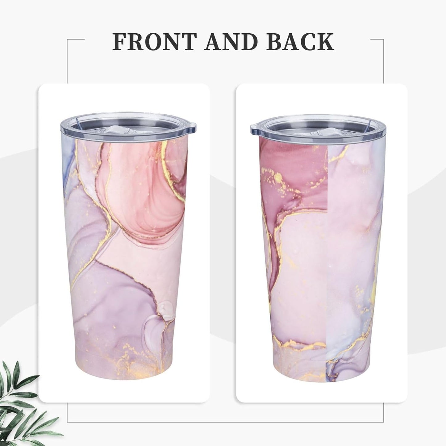 Pink Marble Waves Tumbler Stainless Steel Insulated Tumblers with Lid Straw Reusable Marbling Stone Coffee Travel Mug Tea Drinking Wine Smoothie Cups Birthday Gifts for Women 20 Oz