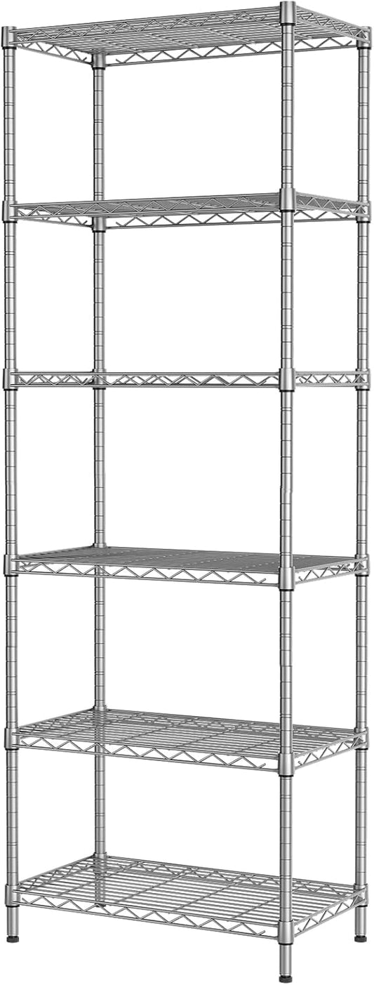 SINGAYE 6 Shelf Wire Shelving Unit Adjustable Metal Shelves Standing Bathroom Organizers and Storage Wire Closet Metal Pantry Kitchen 12" DX22 W 69.5" H Gray