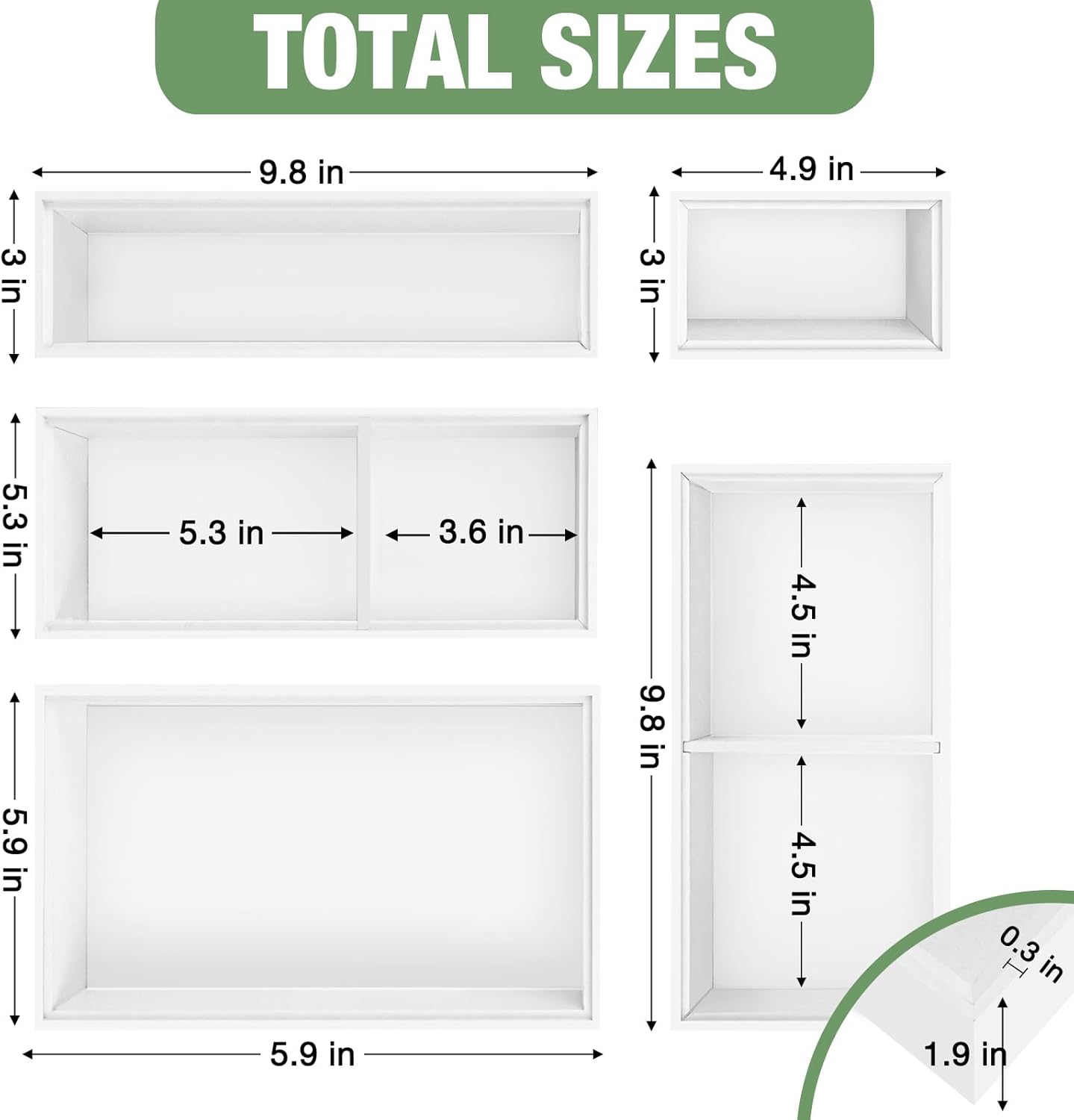 Bamboo Drawer Organizer,5 PCS Silverware Organizer & Kitchen Organizers and Storage,Utensil Drawer Organizer With Removable Dividers for Kitchen,Utensils,Bathroom,Office,Makeup(White)