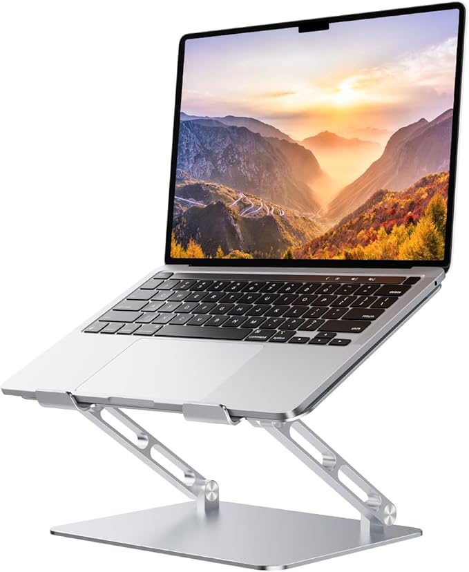 Foldable Aluminum Laptop Stand for 10-17.3" Laptops, Height Adjustable Portable Ergonomic Computer Holder, Space Saving Desk with Heat Dissipation. Compatible with MacBook/Dell/HP etc, Silver