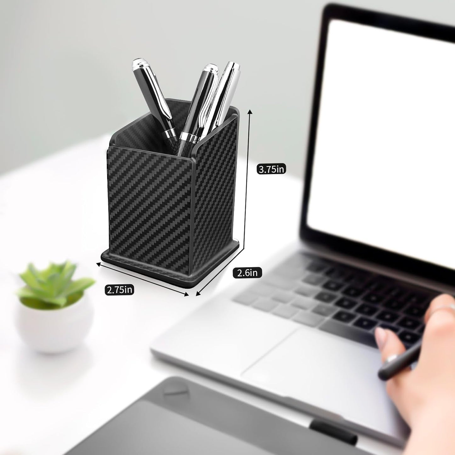 Carbon Fiber Black Pen Holder Cup for Desk, Black Pencil Cup Holder for Desk Office Pen Organizer,Modern Minimalist Pen Holder,Matte Black