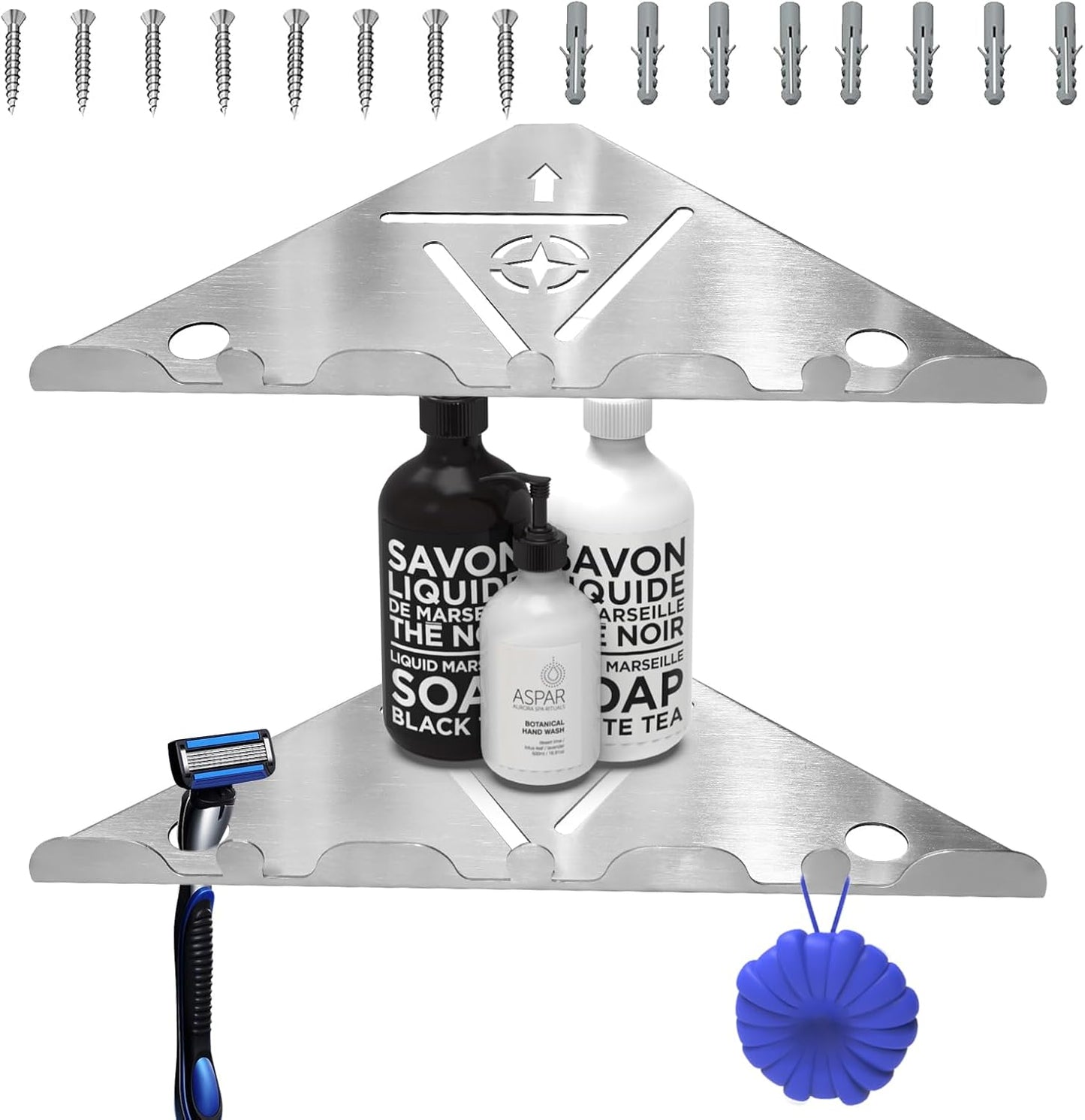 2 Pack Corner Shower Shelf, 10" 304 Stainless Steel Modern Corner Shower Shelf for Inside Shower, Heavy Duty Shower Caddy Organizer with Razor Hole, Drilling Installation (Brushed Nickel, 10")