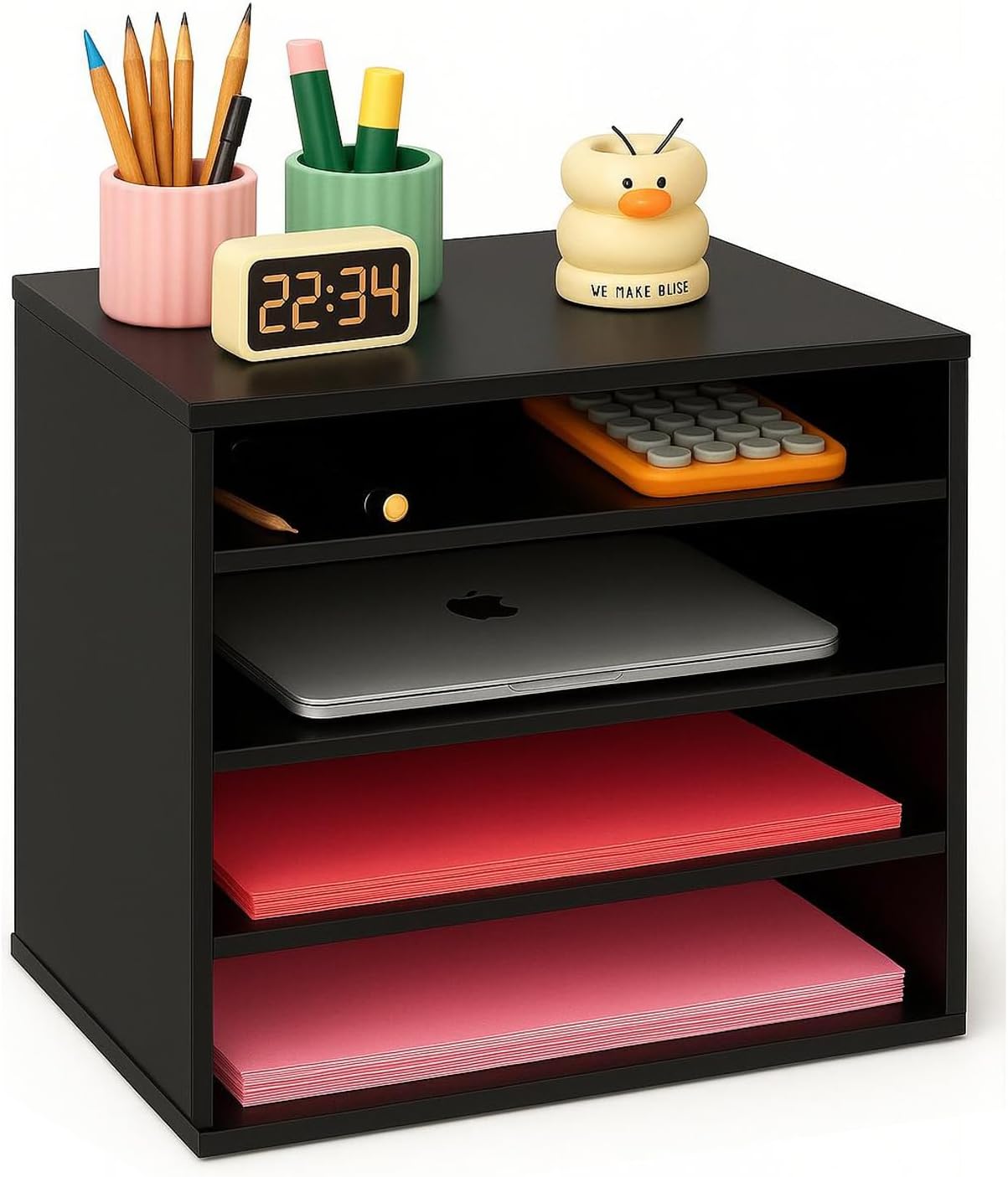 EMERIT Paper Organzier Wood Desktop Organizer Storage Letter Tray File Sorter with Adjustable Shelves for Home Office