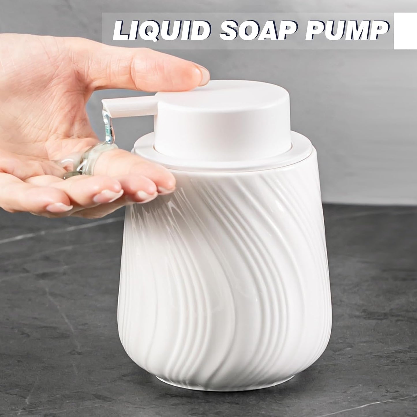 soap Dispenser Ceramic Lotion Dispenser with Easy-to-Press Pump for Bathroom 13.5 oz refillable Liquid Hand soap Dispenser for Hand sanitizers (Liquid-White)