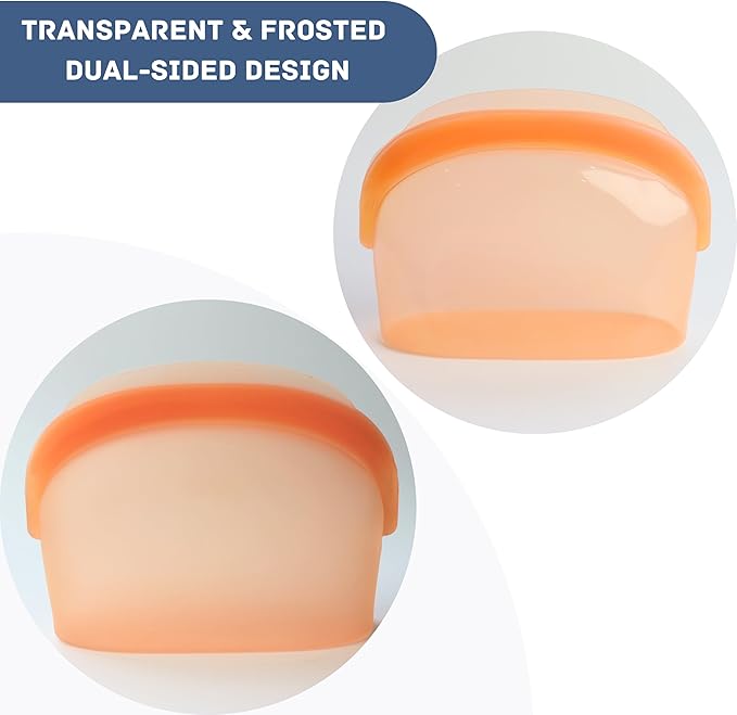 Platinum Silicone Bags Reusable Food Storage bag 34oz/17oz 2pcs Dual-Zip Leakproof Seal Wide Stand-Up Base Dual-Texture Dishwasher & Microwave Safe, BPA Free, Christmas Gift