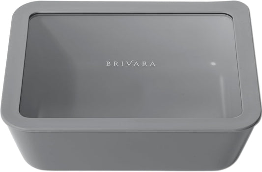 Ceramic Coated Glass Food Storage Container | No PTFE, PFOA, PFAS, and BPA | Reusable Non Toxic Meal Prep Container with Glass Lid | Easy To Store | 11 Cup Rectangle [Smoke]