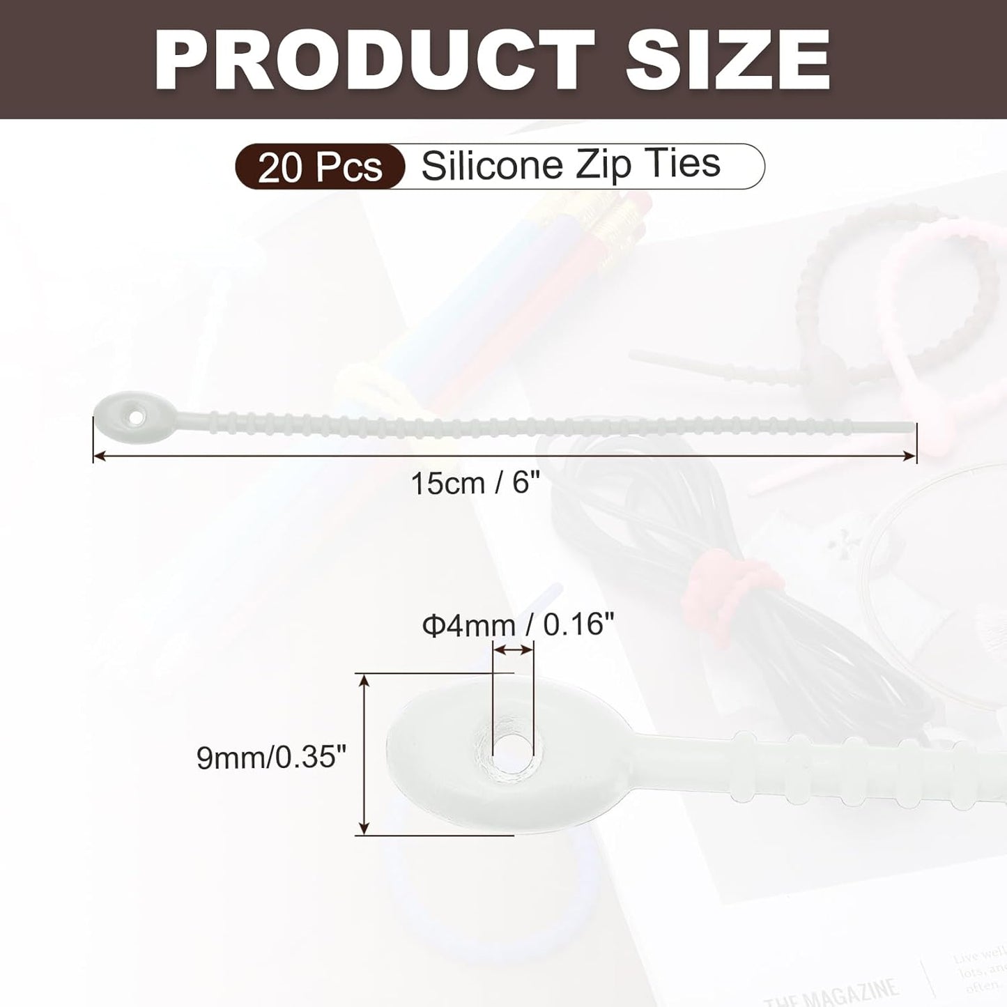 PATIKIL 6 Inch Silicone Cable Ties, 20pcs Rubber Reusable Twist Zip Ties Organizer for Home Office Kitchen Food bags Wires Adjustable Bag Clip, Grey