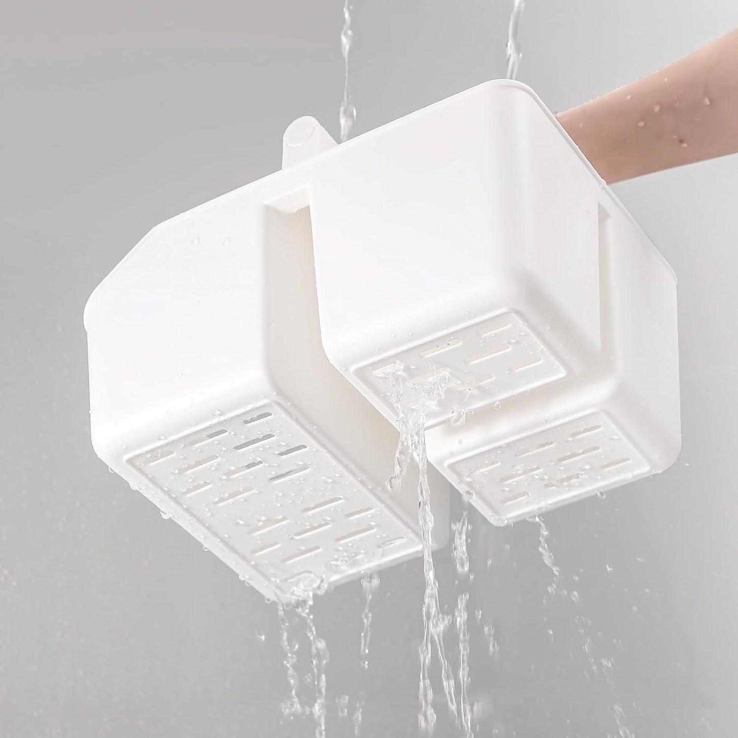 rejomiik Portable Shower Caddy Basket with Bamboo Handle, Plastic Cleaning Caddy Bathroom Organizer Tote for College Dorm Essentials, Bath Toy Storage, White