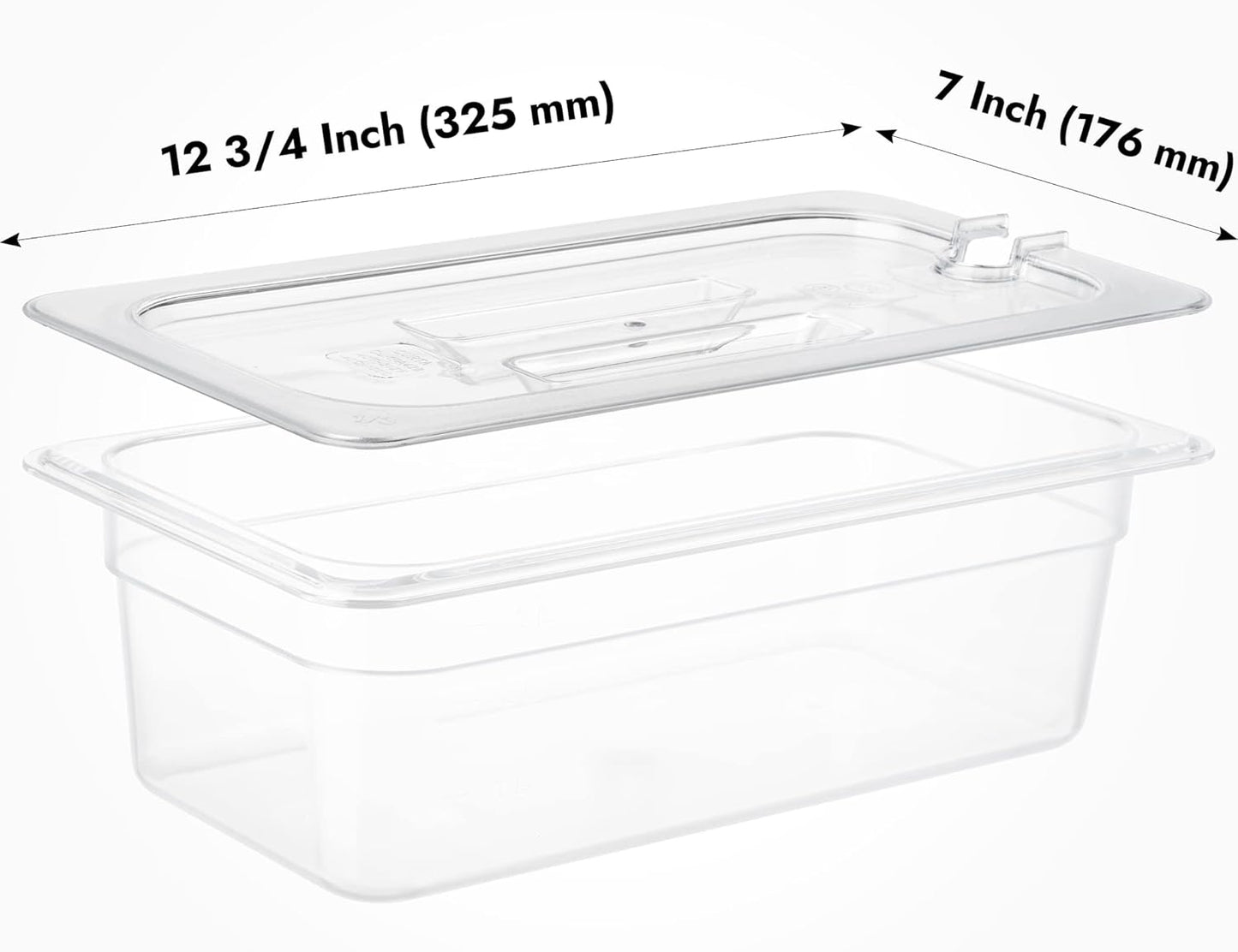 CURTA 6 Pack Food Pan Lids, 1/3 Size Polycarbonate Notched Cover with Handle, Plastic Clear