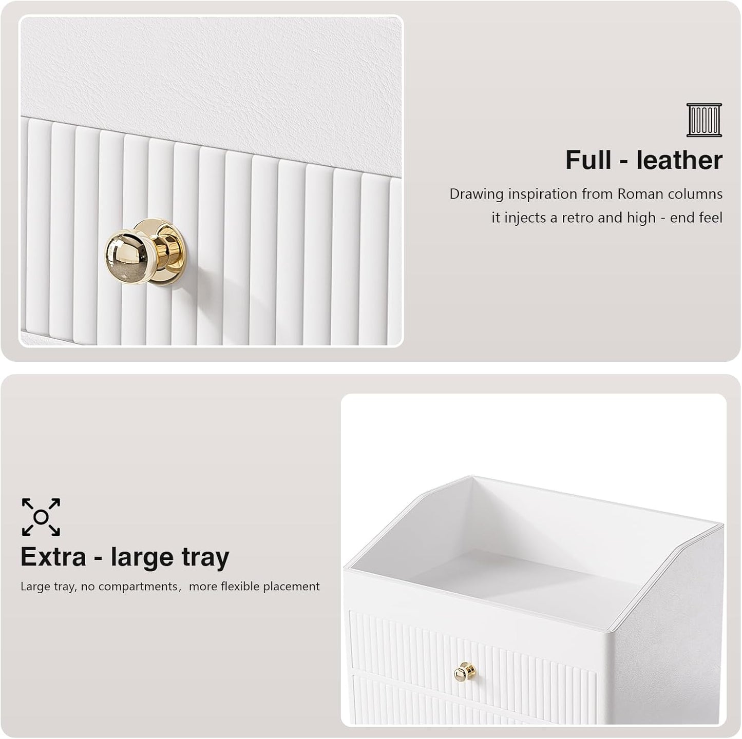 Makeup Organizer Countertop,Leather Makeup Storage with 2 Drawers,Large Capacity Beige White Make up Organizers for Counter,Bedroom,Bathroom,Birthday Gifts for Women