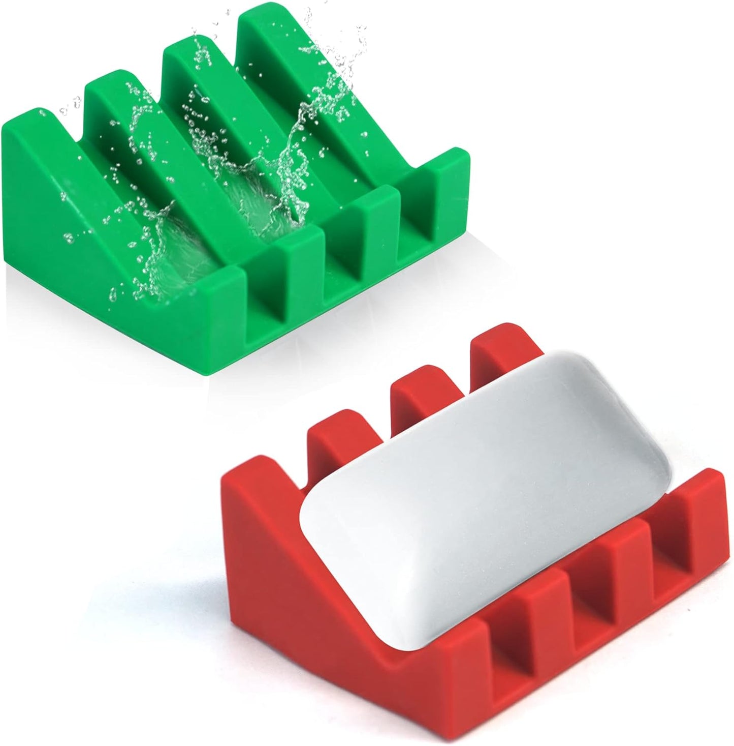 Silicone Soap Dish for Bar Soap Holder for Shower Bathroom Self Draining Waterfall Drying Tray Keep Soap Bars Dry Clean & Easy Cleaning (Christmas Red Green, 2)