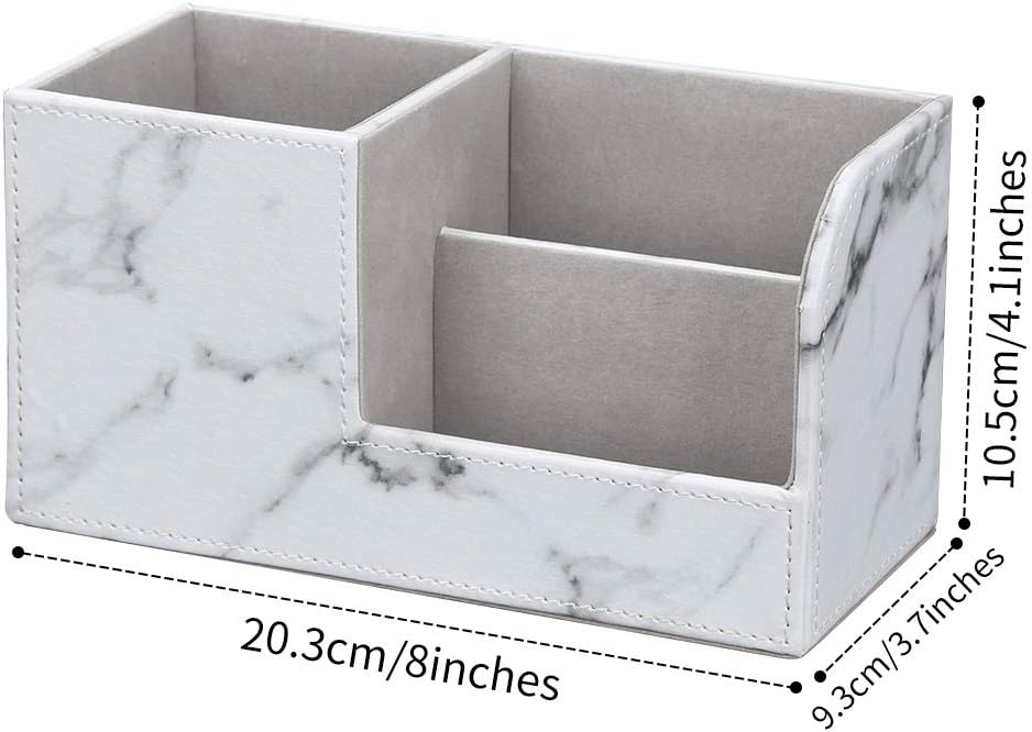 KINGFOM Desk Organizer Office Supplies Caddy Pu Leather Multi-function Storage Box Pen/Pencil,Cell phone, Business Name Cards Remote Control Holder Gray Marble